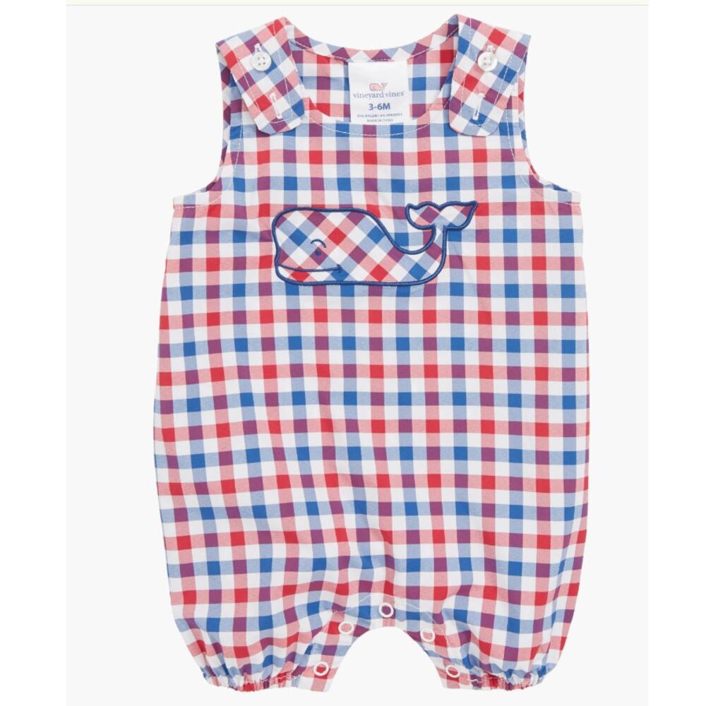 Vineyard Vines Baby's Red Blue Checkered Jon Jon Rmper One Piece Size 6-12 M